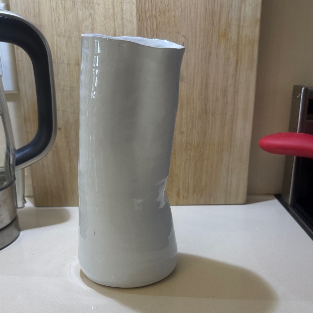 White Ceramic Slanted Pitcher Vase